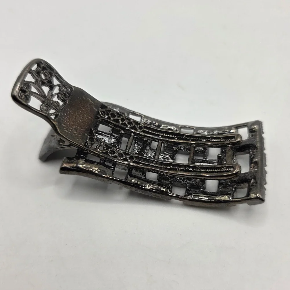 Gunmetal Rhinestone Grid Hair Clip Alligator Barrette Gothic Vintage Style